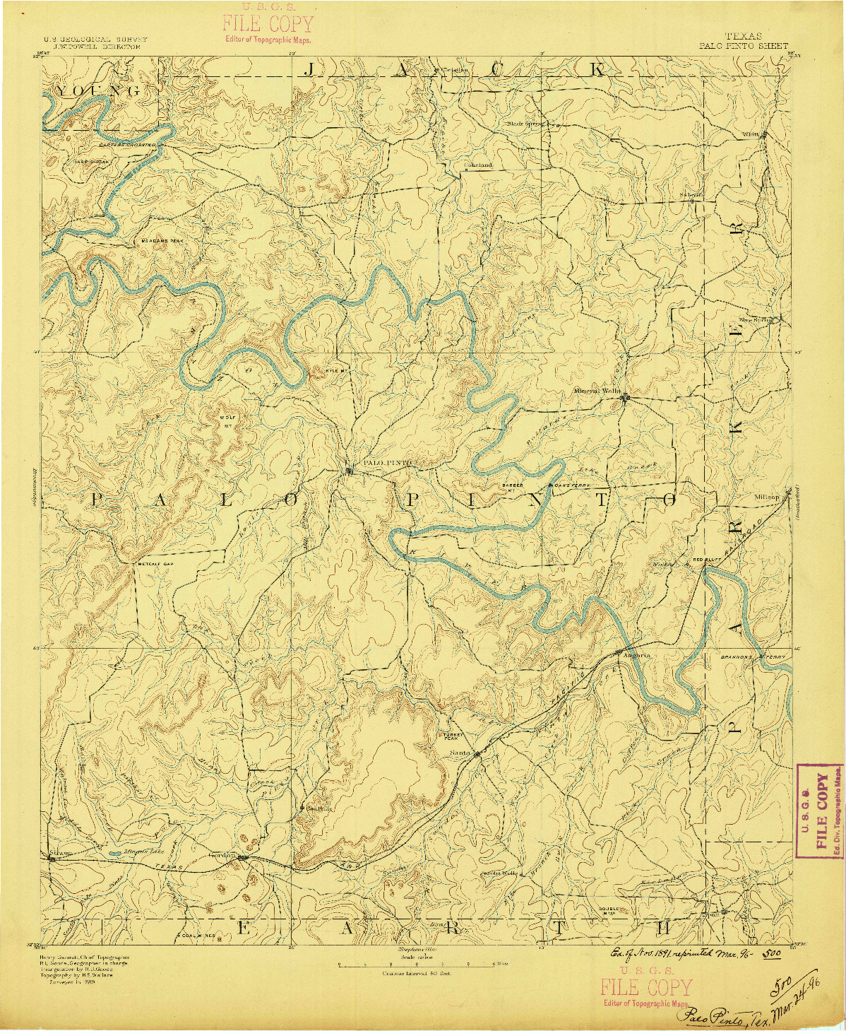 USGS 1:125000-SCALE QUADRANGLE FOR PALO PINTO, TX 1891