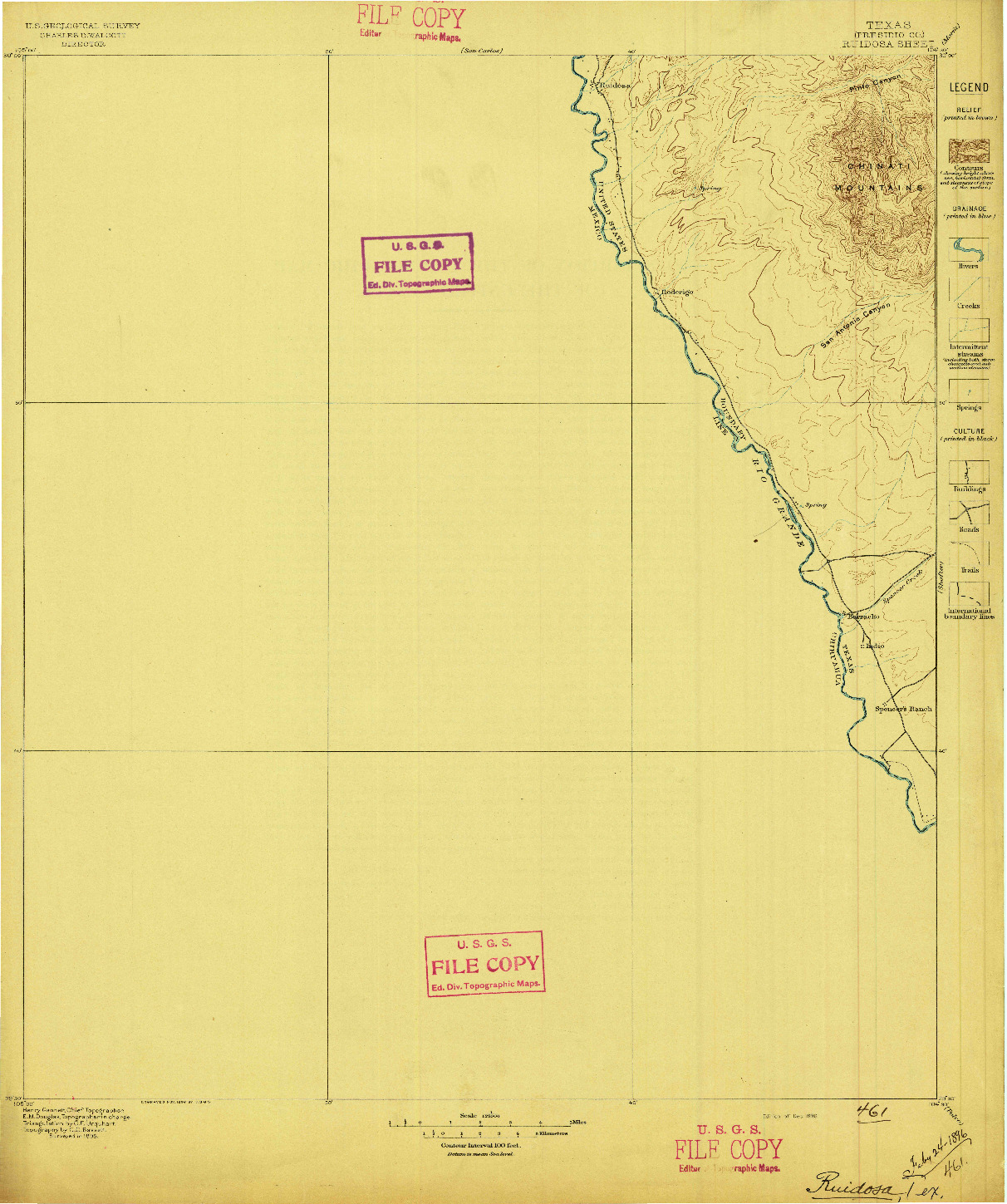 USGS 1:125000-SCALE QUADRANGLE FOR RUIDOSA, TX 1896