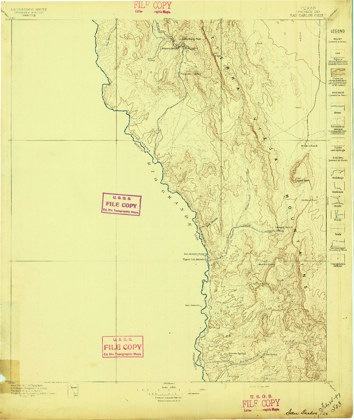 USGS 1:125000-SCALE QUADRANGLE FOR SAN CARLOS, TX 1896