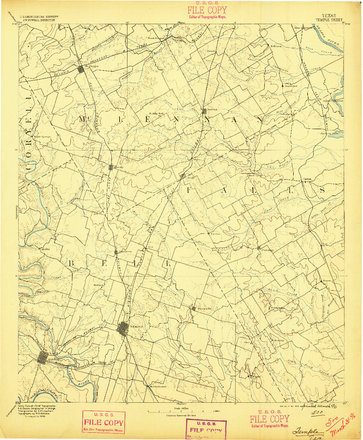 USGS 1:125000-SCALE QUADRANGLE FOR TEMPLE, TX 1892