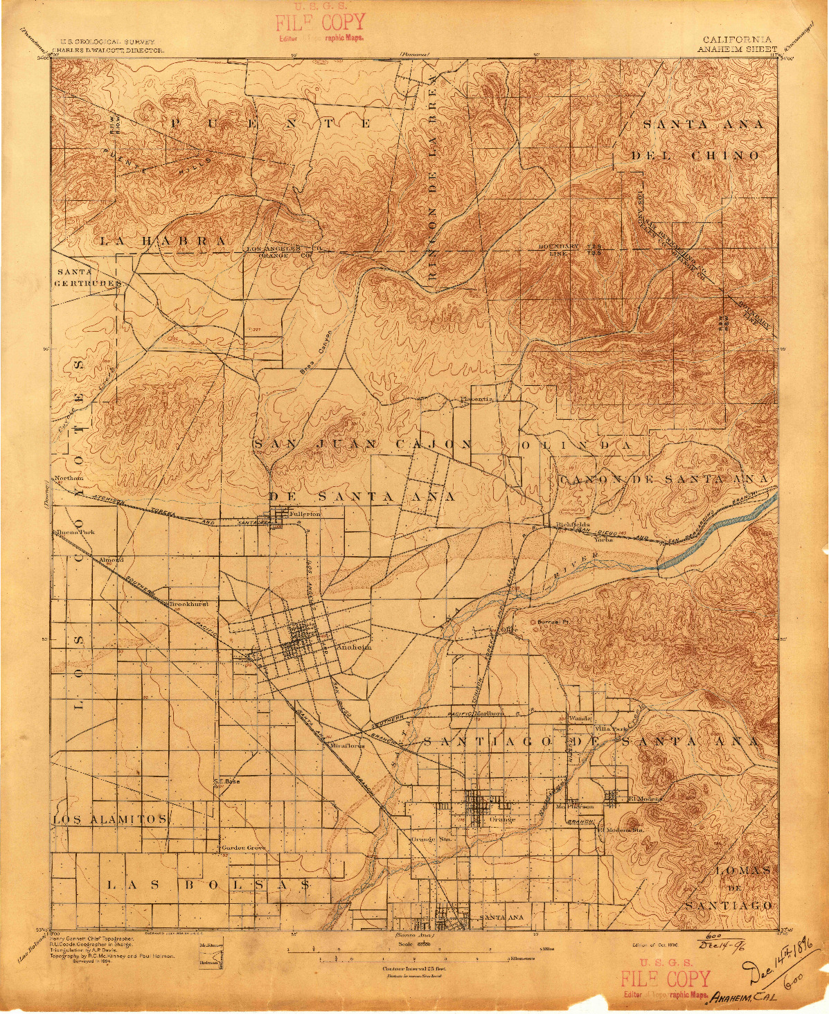 USGS 1:62500-SCALE QUADRANGLE FOR ANAHEIM, CA 1896