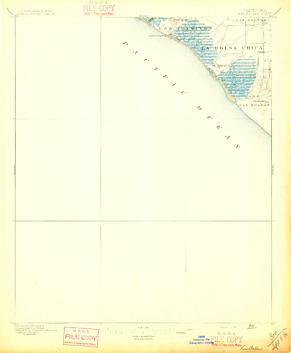 USGS 1:62500-SCALE QUADRANGLE FOR LAS BOLSAS, CA 1896