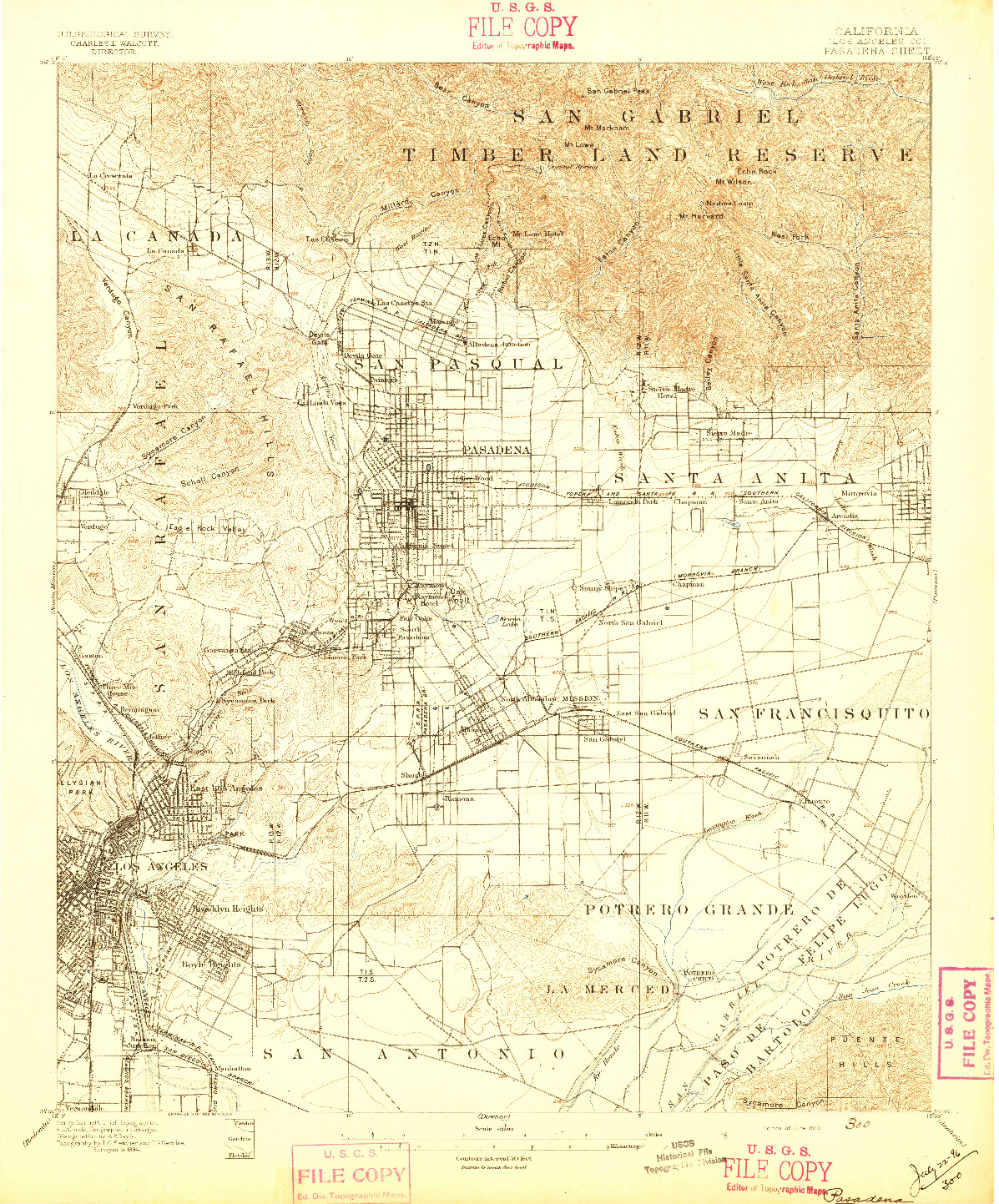 USGS 1:62500-SCALE QUADRANGLE FOR PASADENA, CA 1896