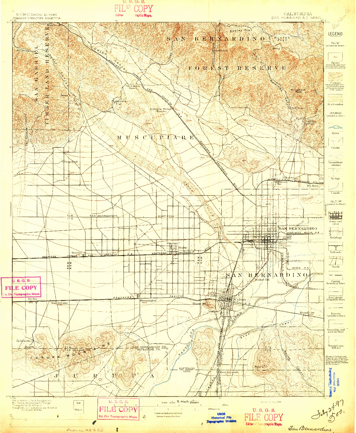 USGS 1:62500-SCALE QUADRANGLE FOR SAN BERNARDINO, CA 1896