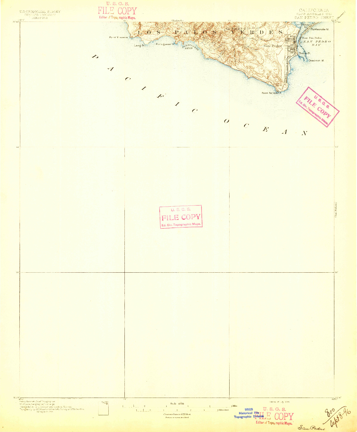 USGS 1:62500-SCALE QUADRANGLE FOR SAN PEDRO, CA 1896
