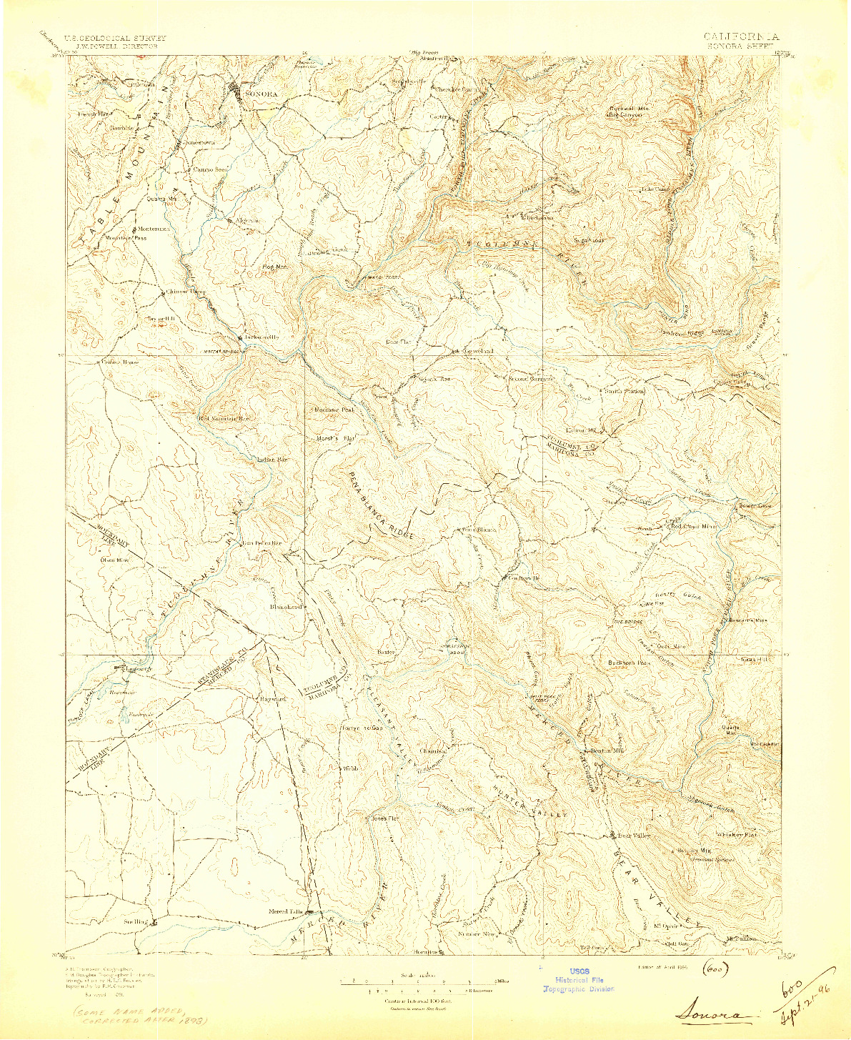 USGS 1:125000-SCALE QUADRANGLE FOR SONORA, CA 1896
