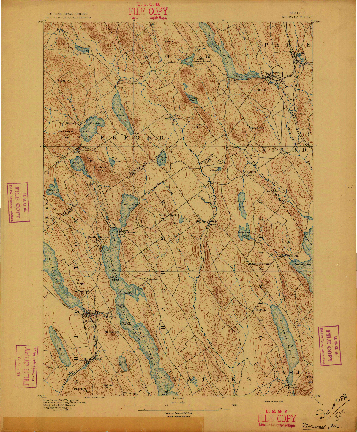 USGS 1:62500-SCALE QUADRANGLE FOR NORWAY, ME 1896