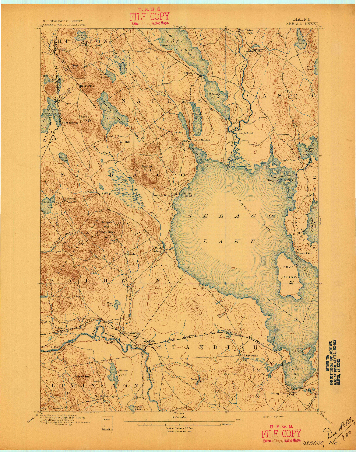 USGS 1:62500-SCALE QUADRANGLE FOR SEBAGO, ME 1896