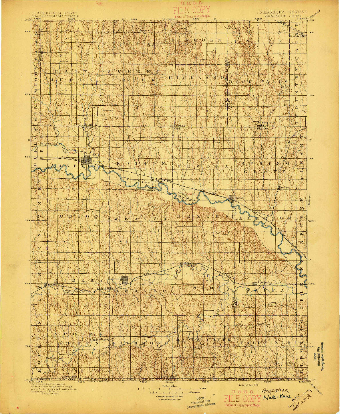 USGS 1:125000-SCALE QUADRANGLE FOR ARAPAHOE, NE 1896