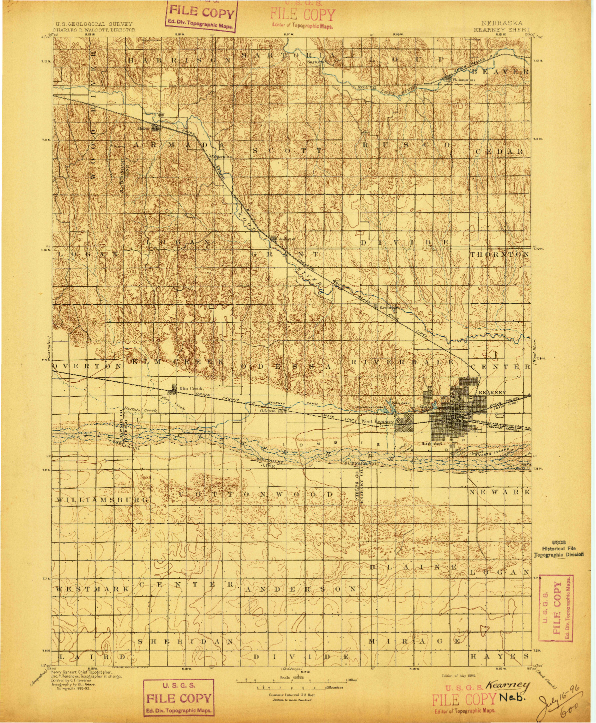 USGS 1:125000-SCALE QUADRANGLE FOR KEARNEY, NE 1896