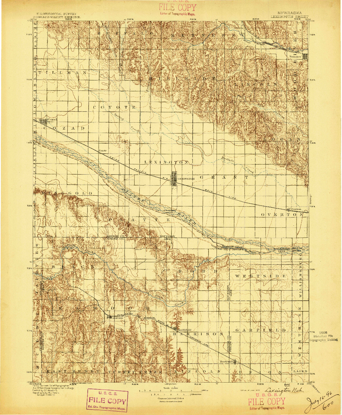 USGS 1:125000-SCALE QUADRANGLE FOR LEXINGTON, NE 1896