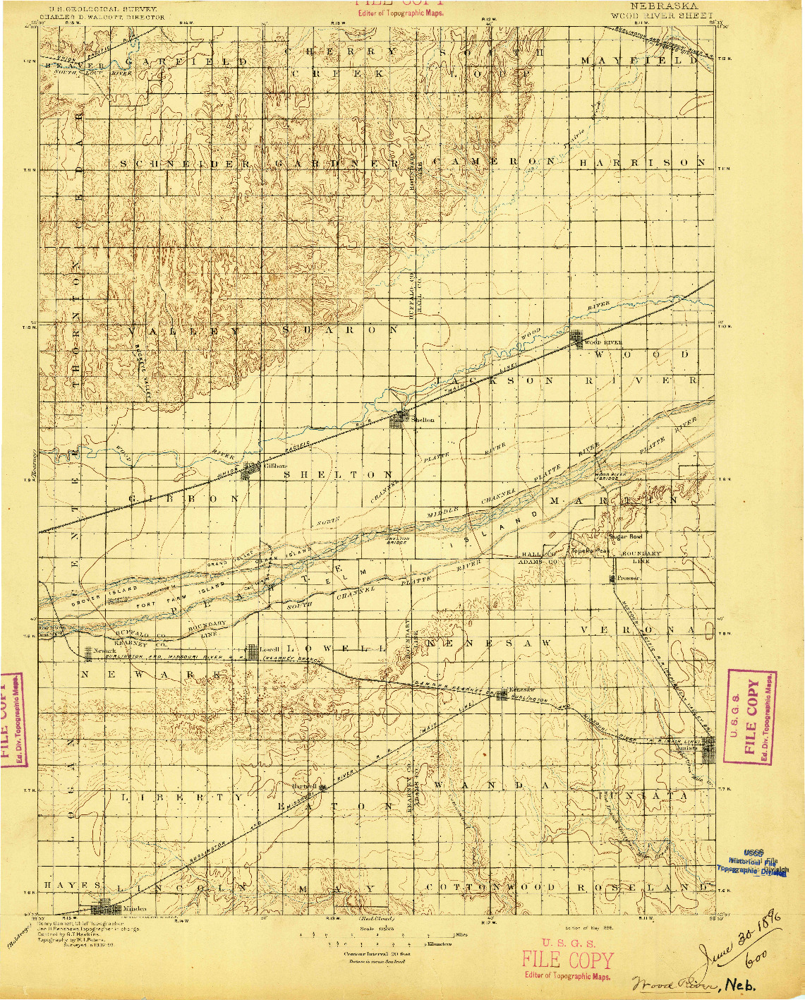 USGS 1:125000-SCALE QUADRANGLE FOR WOOD RIVER, NE 1896