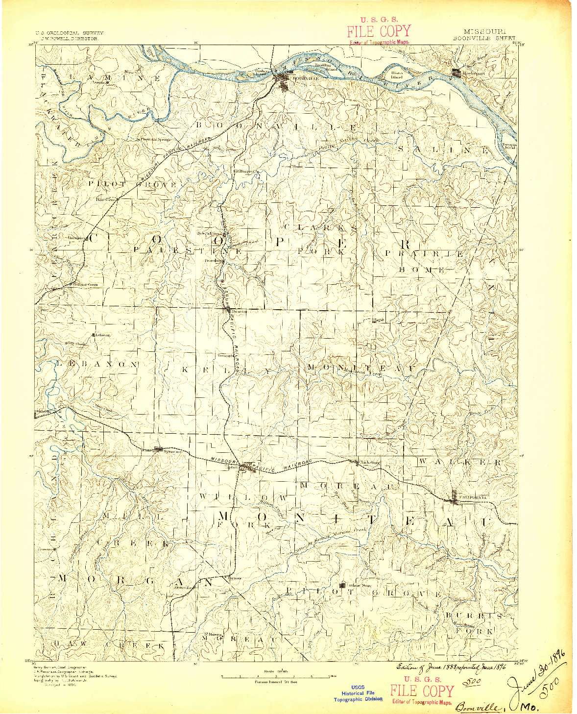 USGS 1:125000-SCALE QUADRANGLE FOR BOONVILLE, MO 1888