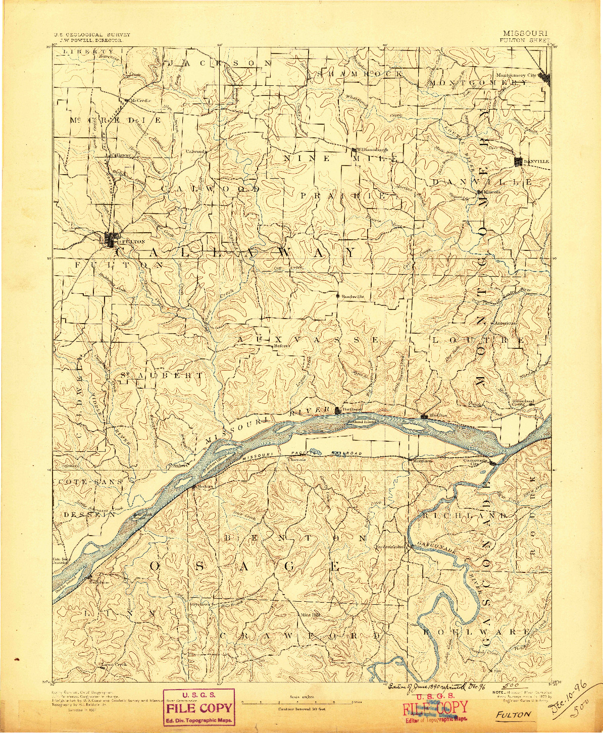 USGS 1:125000-SCALE QUADRANGLE FOR FULTON, MO 1890