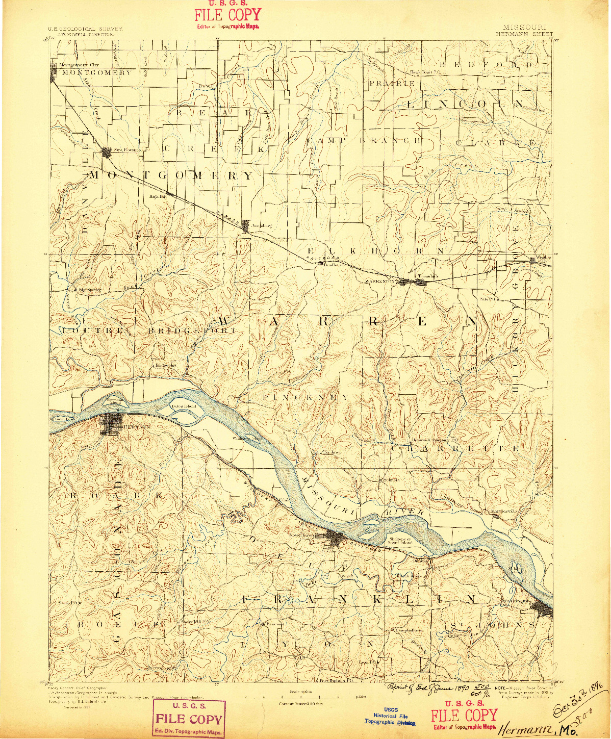 USGS 1:125000-SCALE QUADRANGLE FOR HERMANN, MO 1890