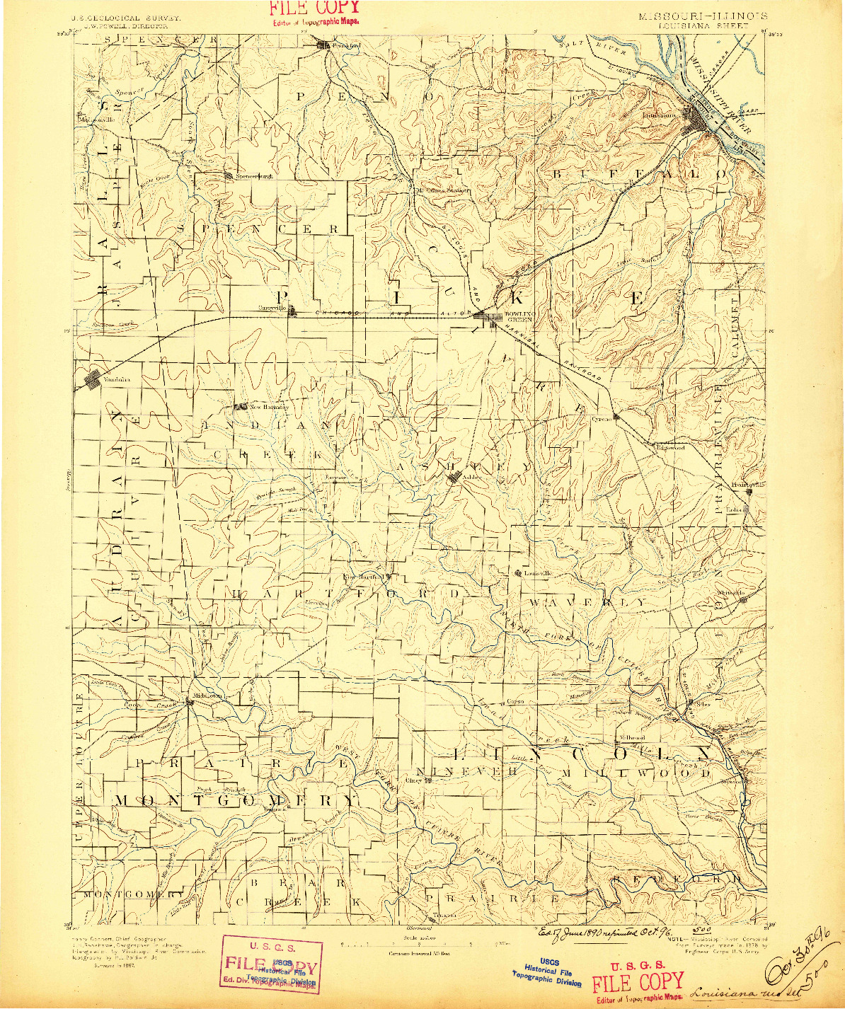 USGS 1:125000-SCALE QUADRANGLE FOR LOUISIANA, MO 1890