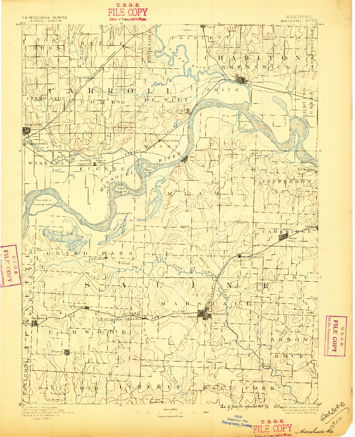 USGS 1:125000-SCALE QUADRANGLE FOR MARSHALL, MO 1892