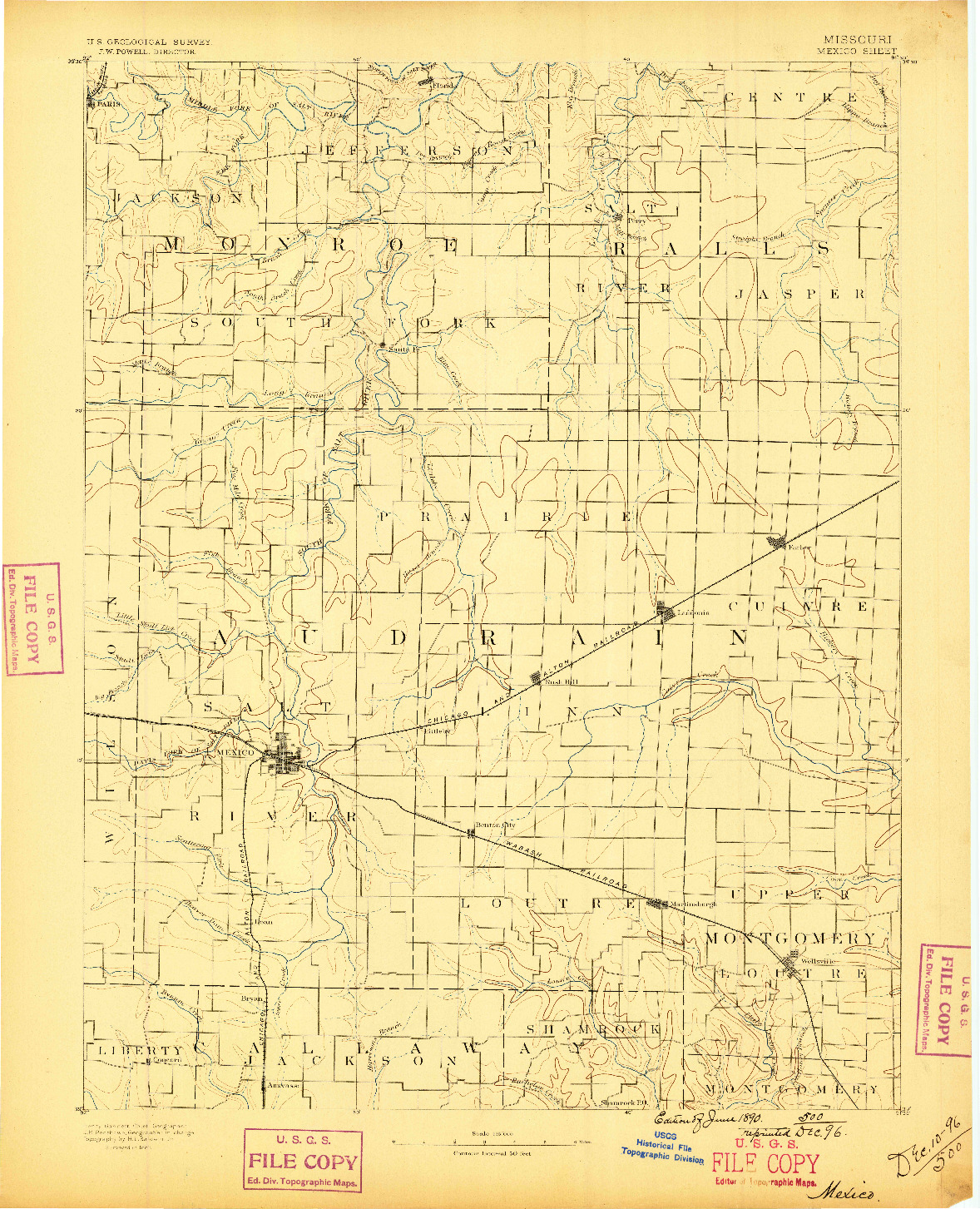 USGS 1:125000-SCALE QUADRANGLE FOR MEXICO, MO 1890