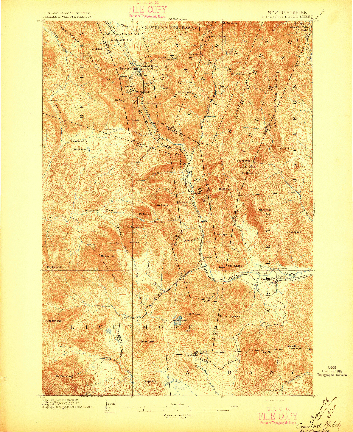 USGS 1:62500-SCALE QUADRANGLE FOR CRAWFORD NOTCH, NH 1896