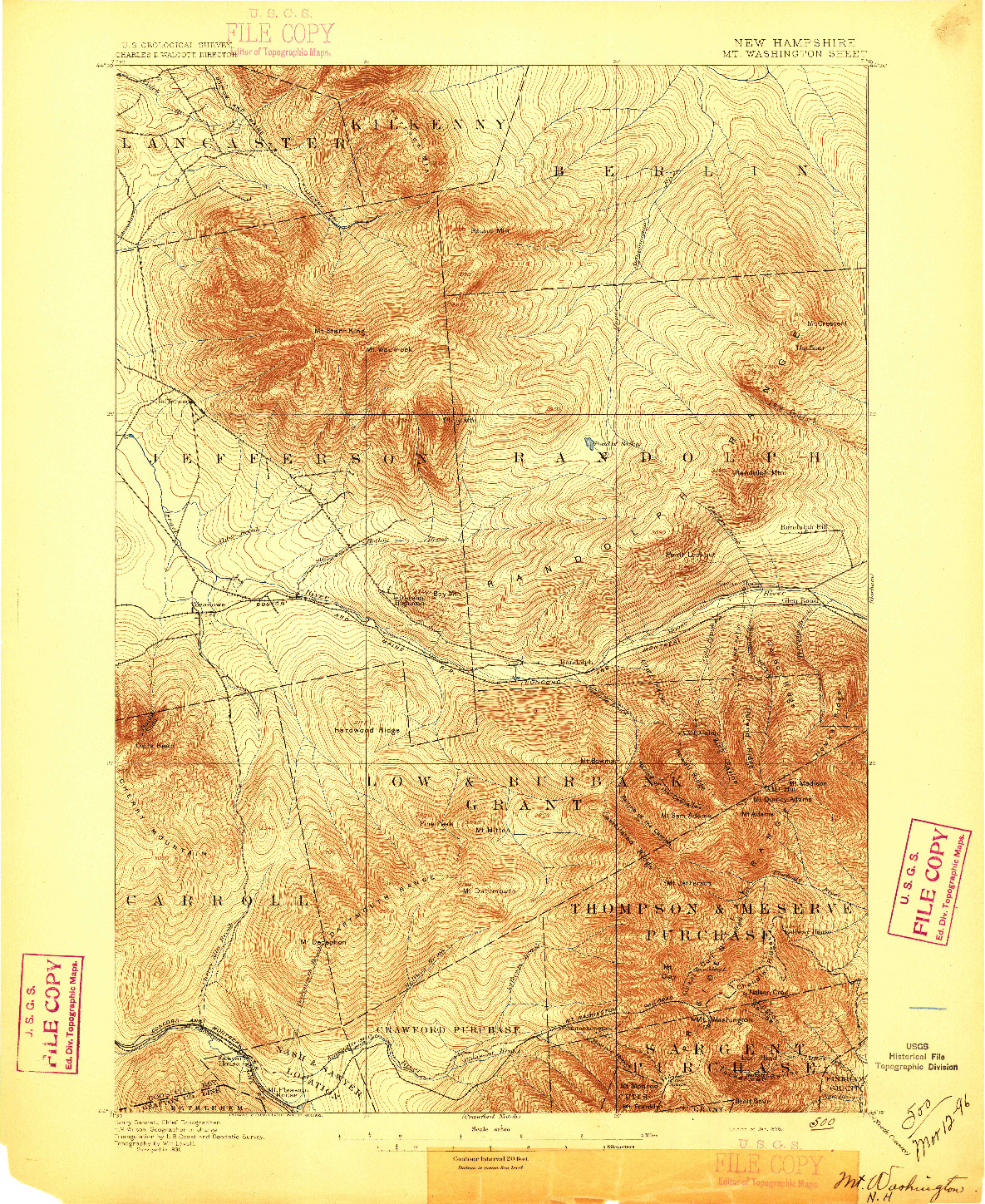 USGS 1:62500-SCALE QUADRANGLE FOR MT. WASHINGTON, NH 1896