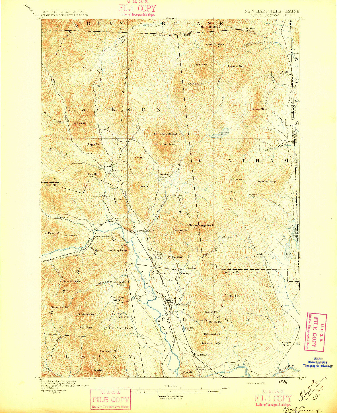 USGS 1:62500-SCALE QUADRANGLE FOR NORTH CONWAY, NH 1896
