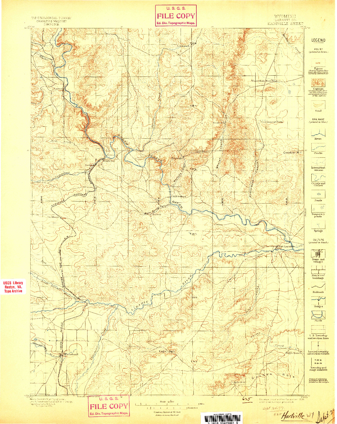 USGS 1:125000-SCALE QUADRANGLE FOR HARTVILLE, WY 1896