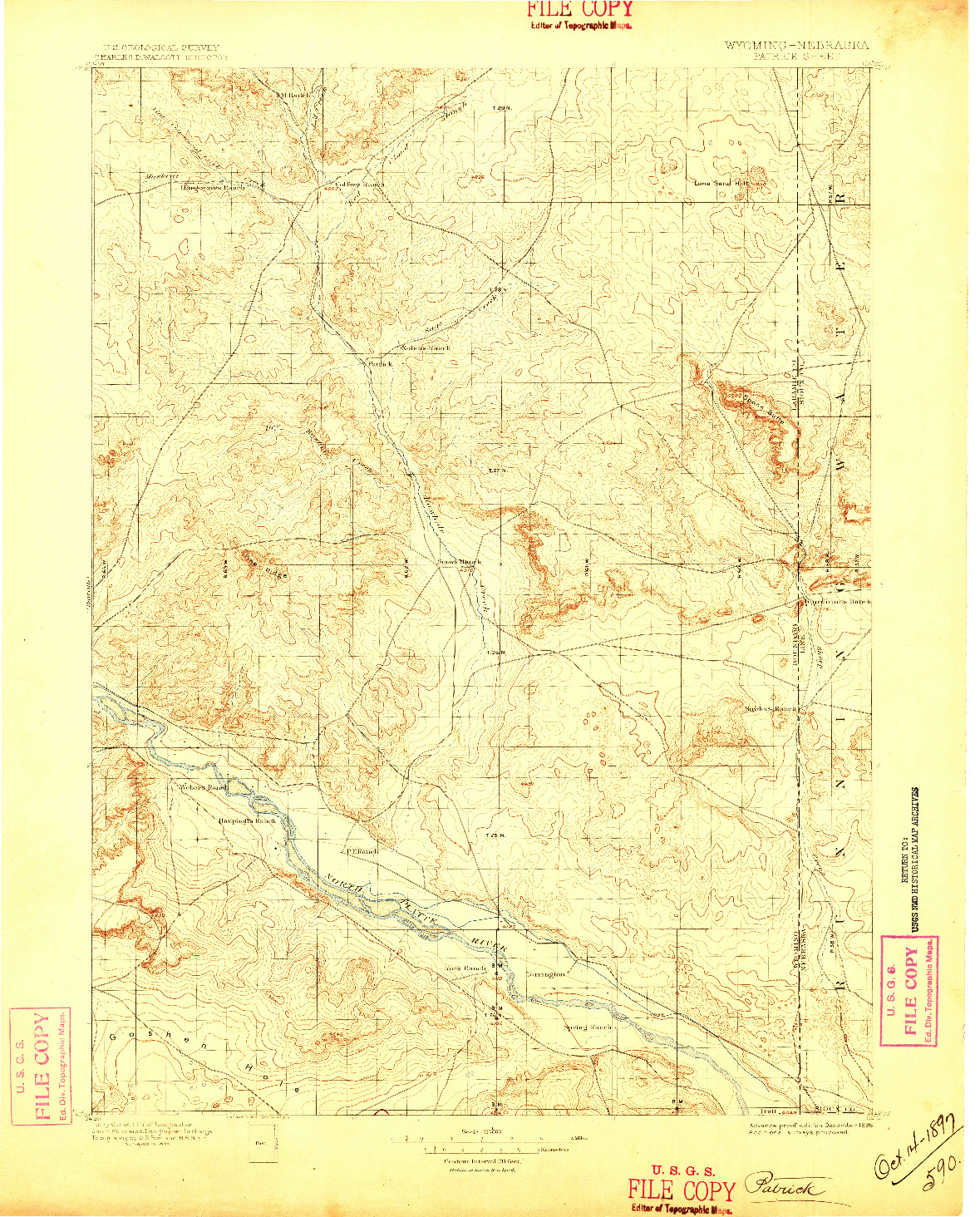 USGS 1:125000-SCALE QUADRANGLE FOR PATRICK, WY 1896