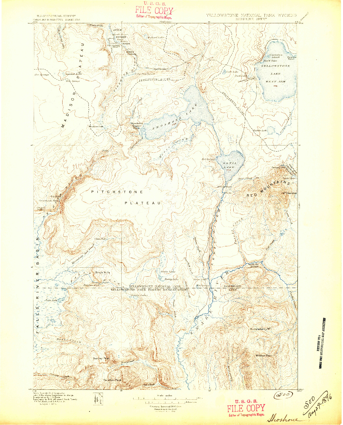 USGS 1:125000-SCALE QUADRANGLE FOR SHOSHONE, WY 1888