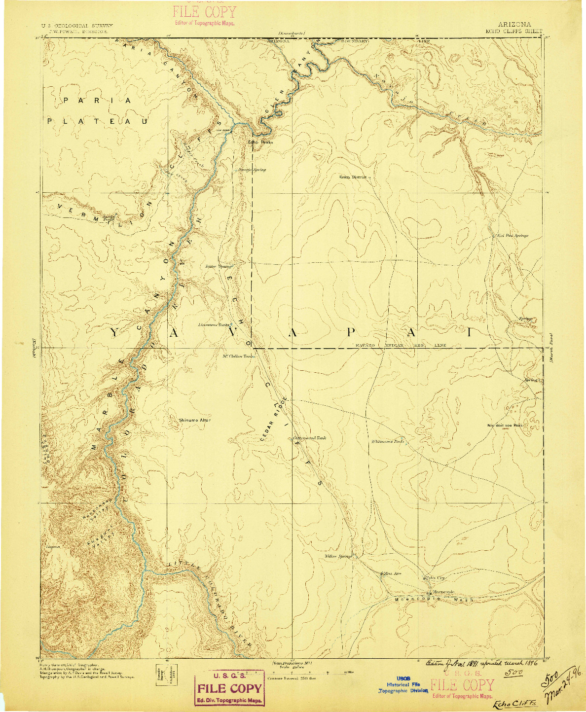 USGS 1:250000-SCALE QUADRANGLE FOR ECHO CLIFFS, AZ 1891