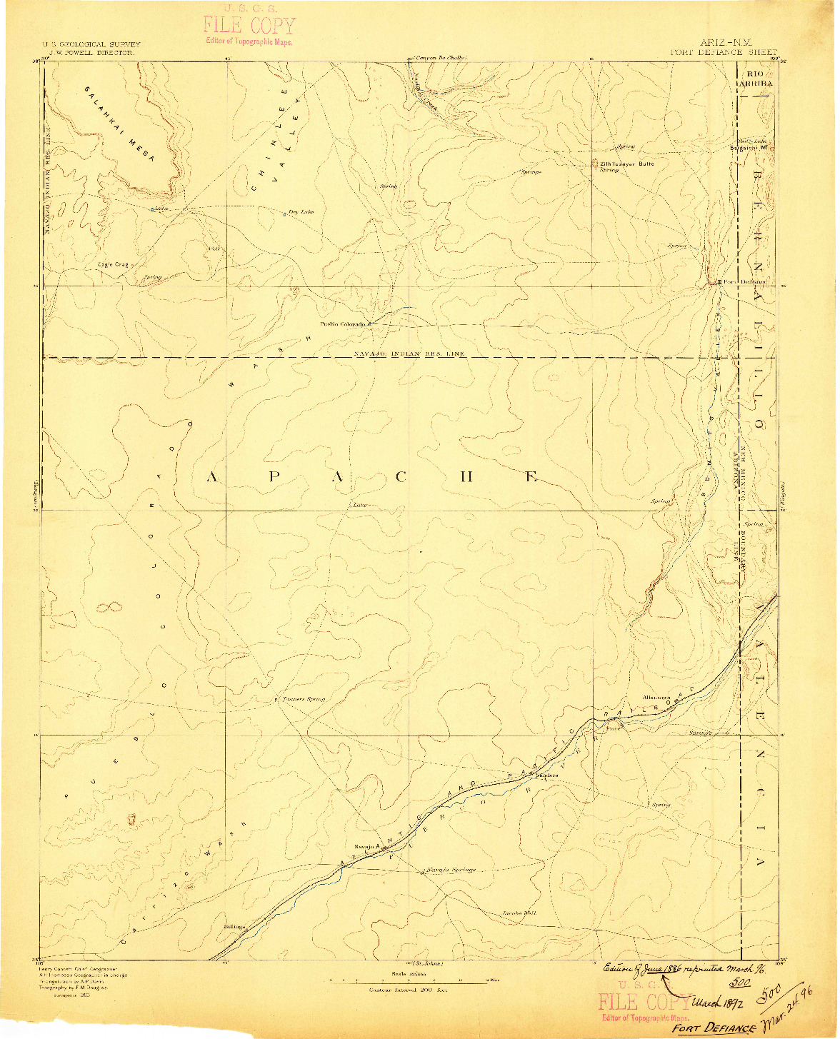 USGS 1:250000-SCALE QUADRANGLE FOR FORT DEFIANCE, AZ 1892