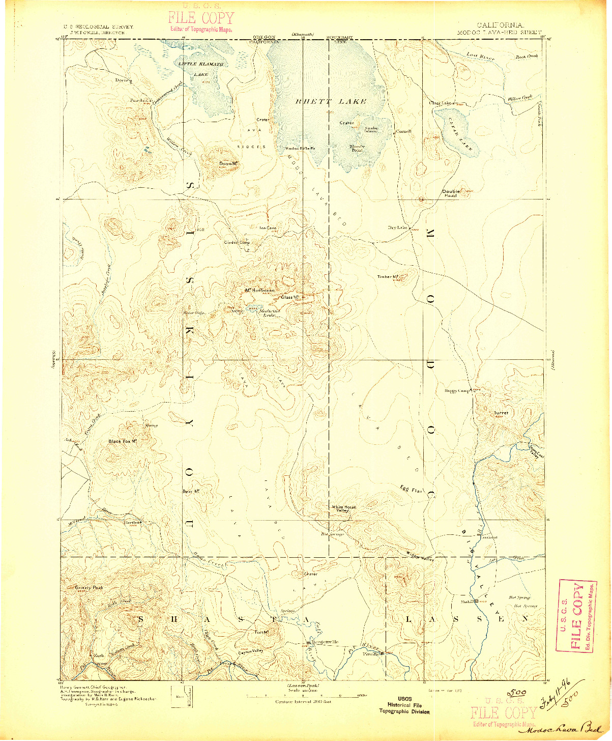 USGS 1:250000-SCALE QUADRANGLE FOR MODOC LAVA BED, CA 1892