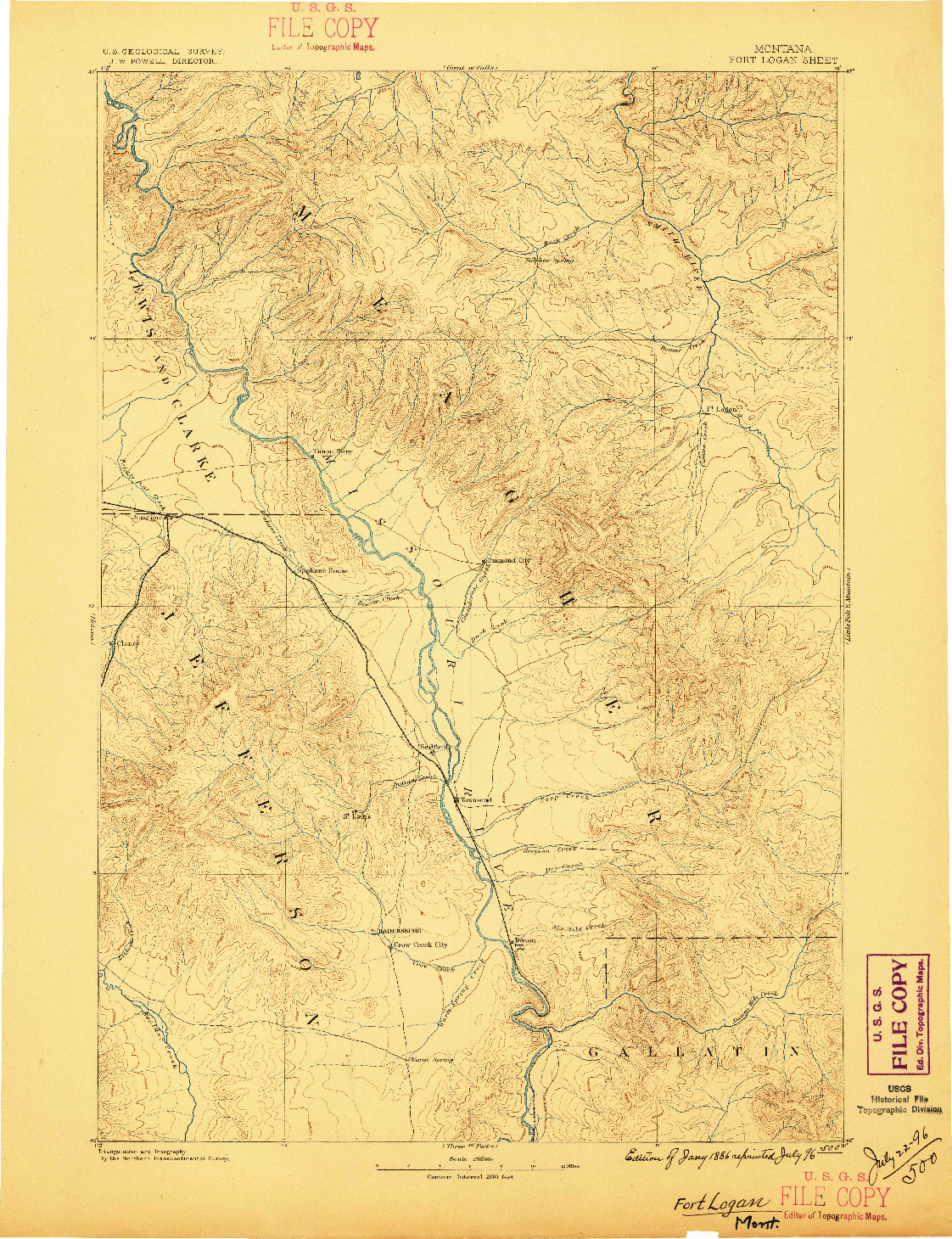 USGS 1:250000-SCALE QUADRANGLE FOR FORT LOGAN, MT 1886