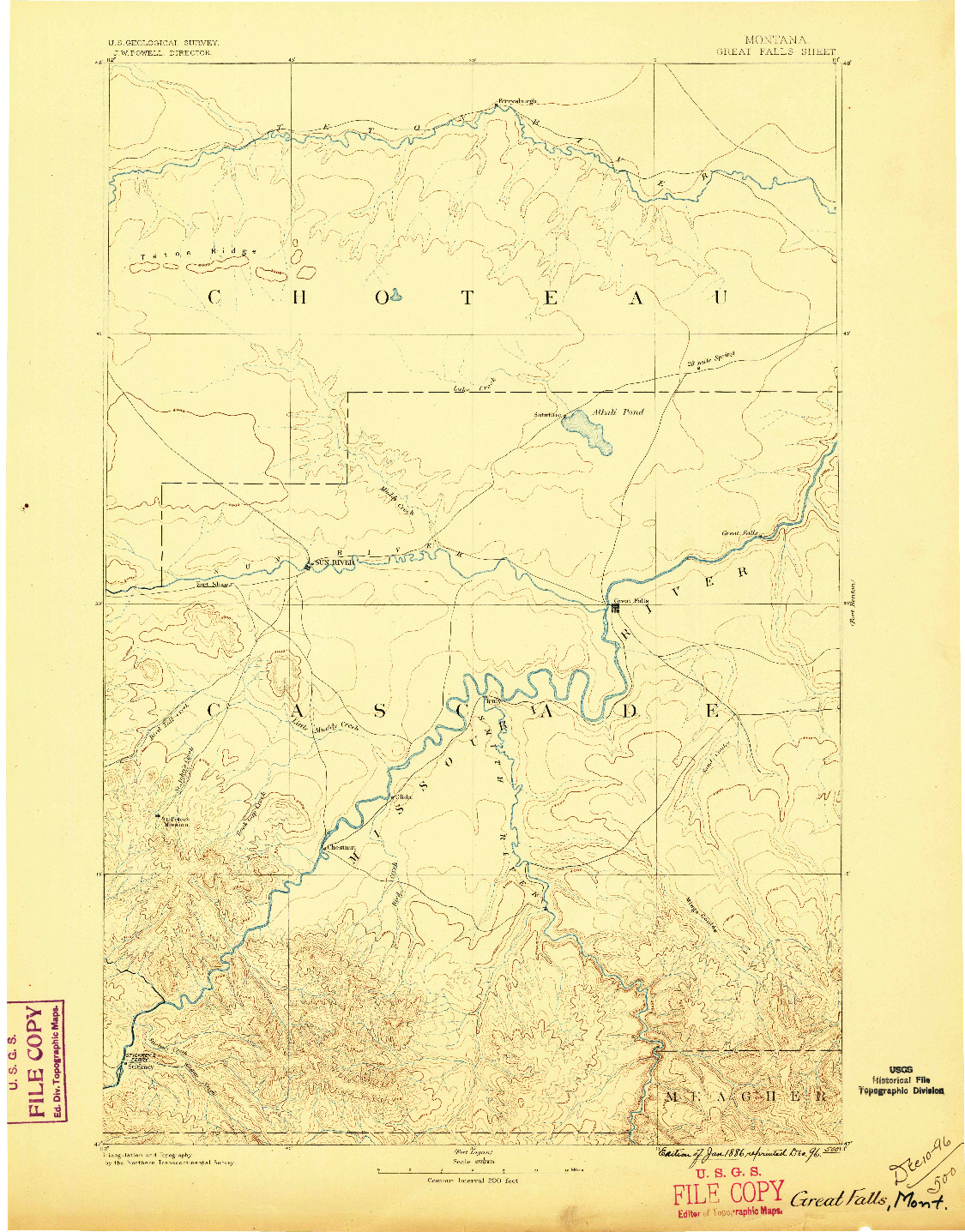 USGS 1:250000-SCALE QUADRANGLE FOR GREAT FALLS, MT 1886