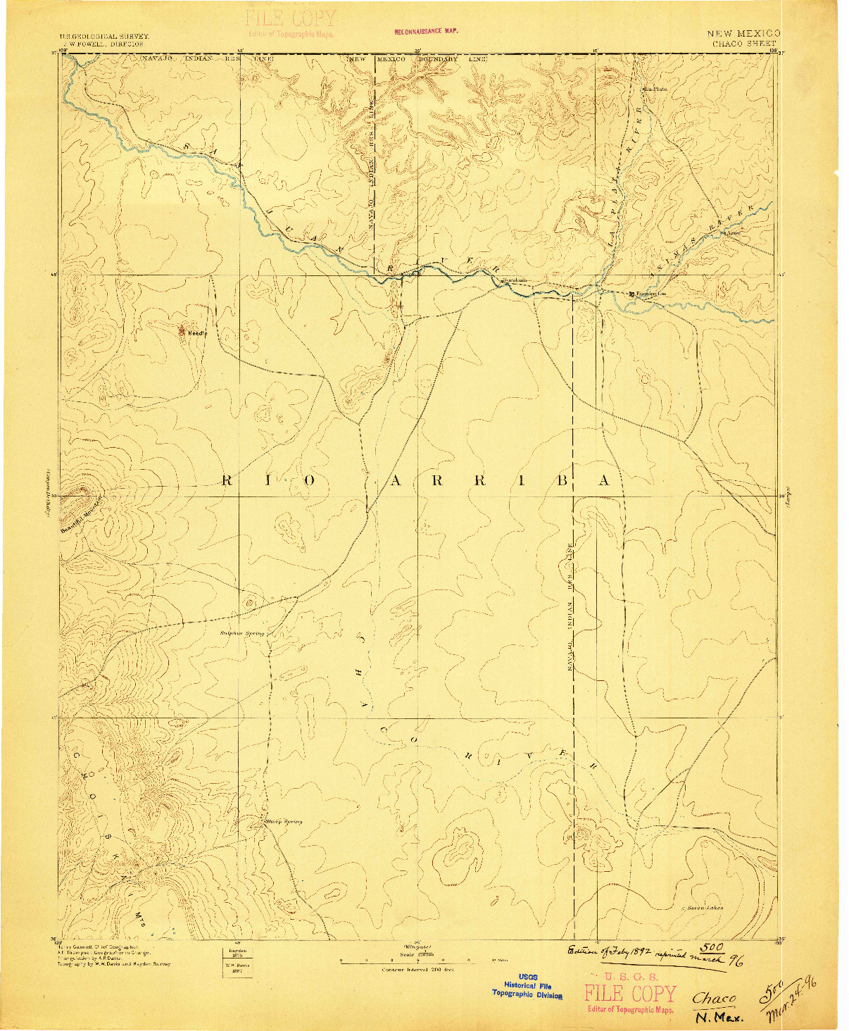 USGS 1:250000-SCALE QUADRANGLE FOR CHACO, NM 1892