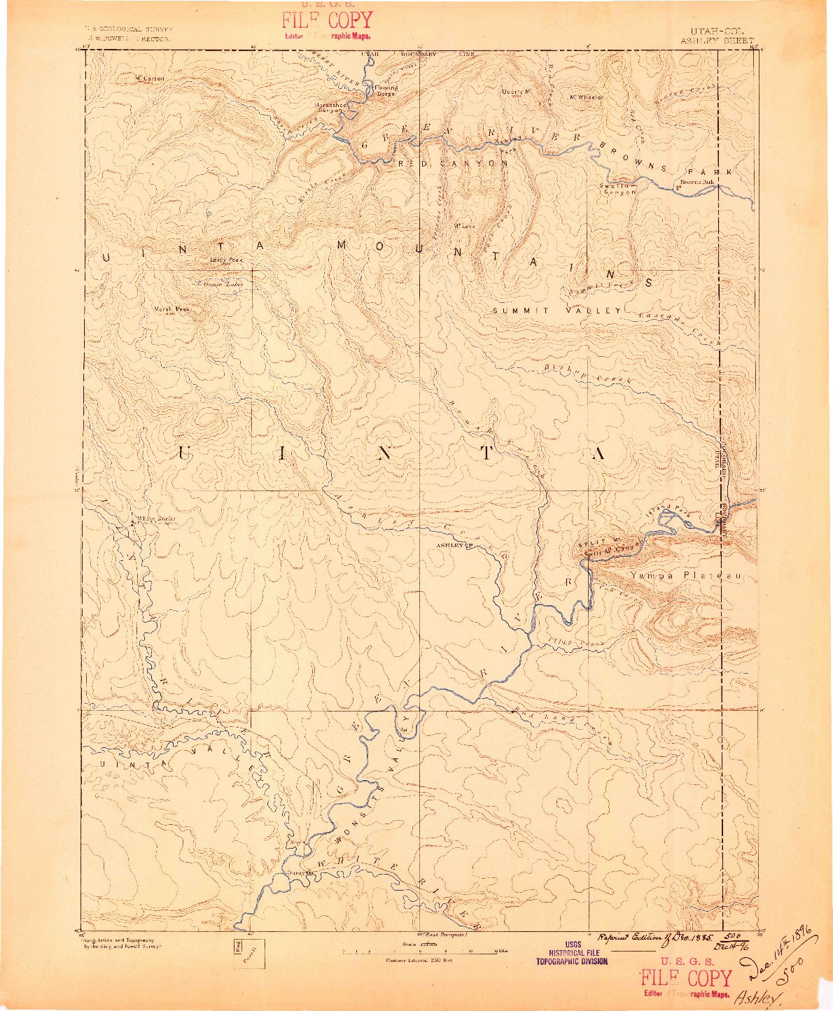 USGS 1:250000-SCALE QUADRANGLE FOR ASHLEY, UT 1885