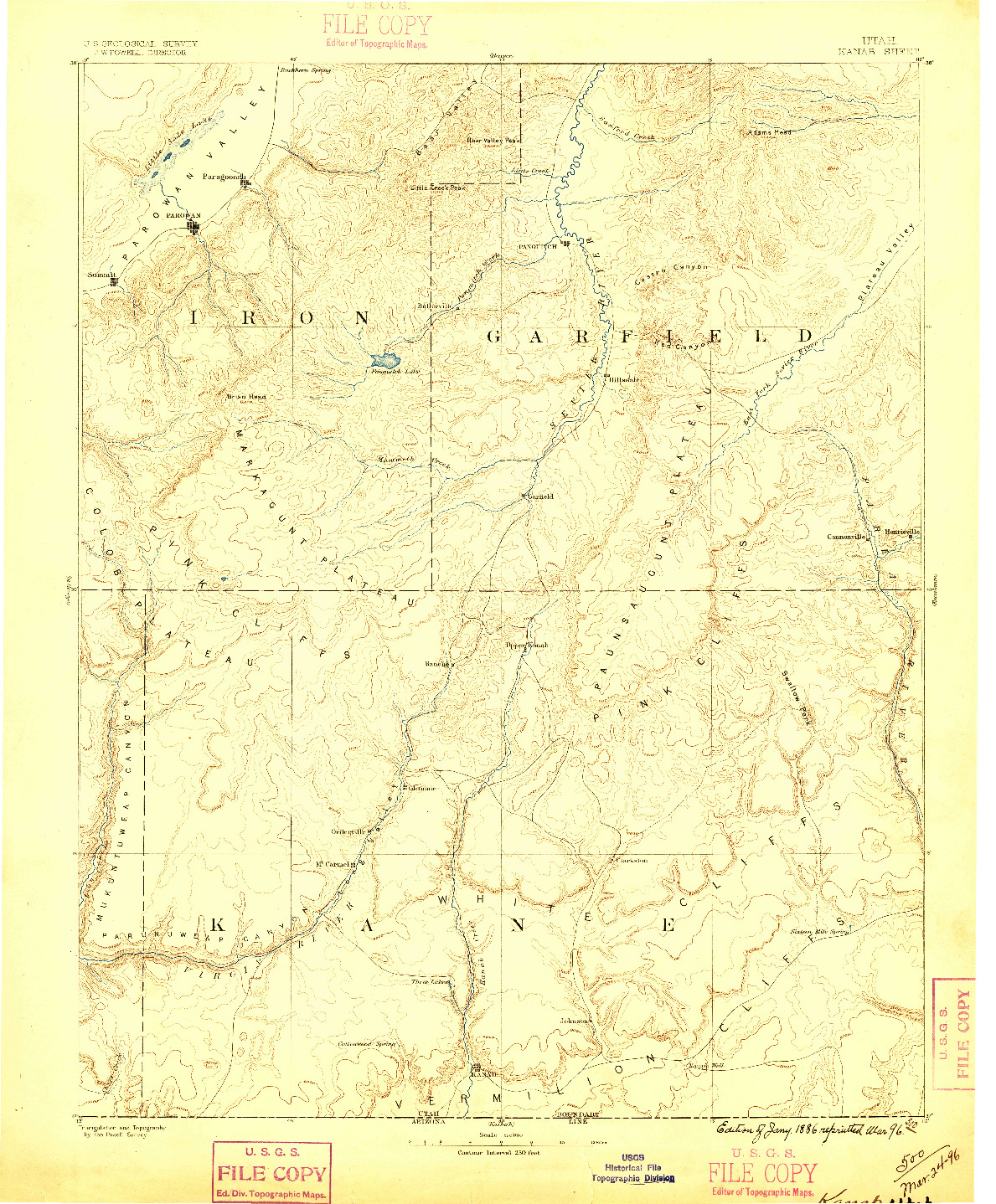 USGS 1:250000-SCALE QUADRANGLE FOR KANAB, UT 1886