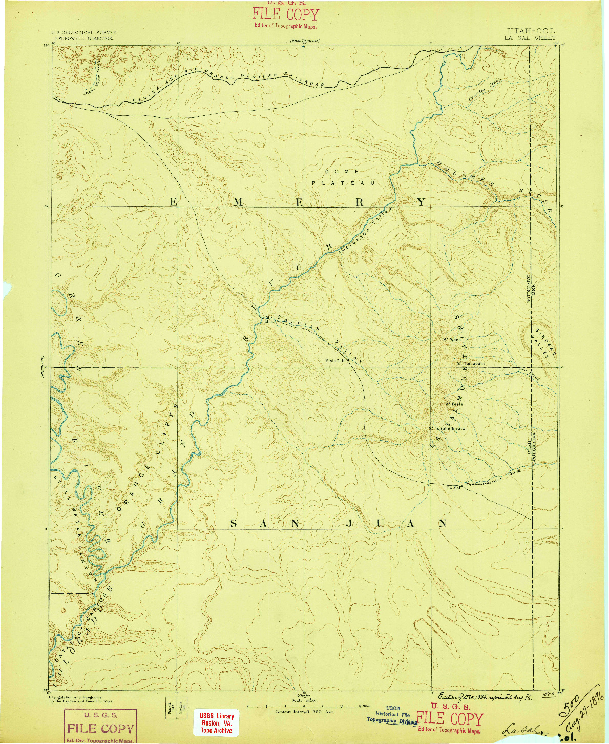 USGS 1:250000-SCALE QUADRANGLE FOR LA SAL, UT 1885