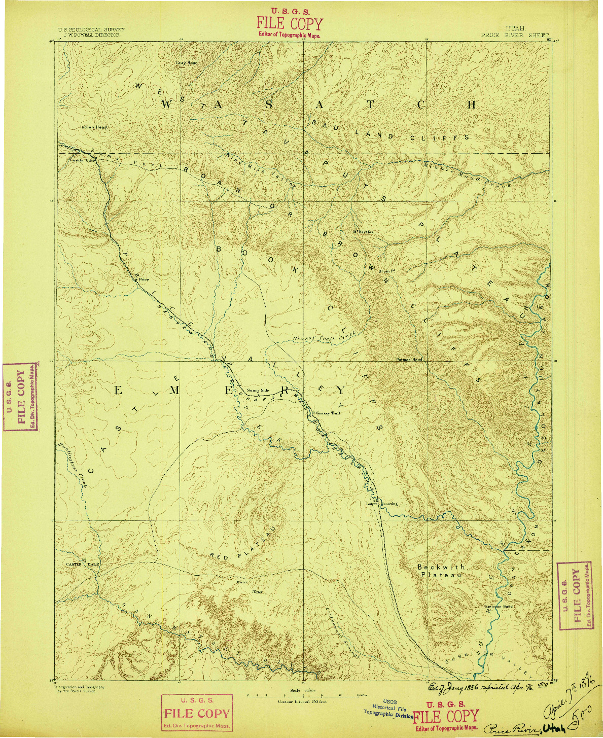 USGS 1:250000-SCALE QUADRANGLE FOR PRICE RIVER, UT 1896