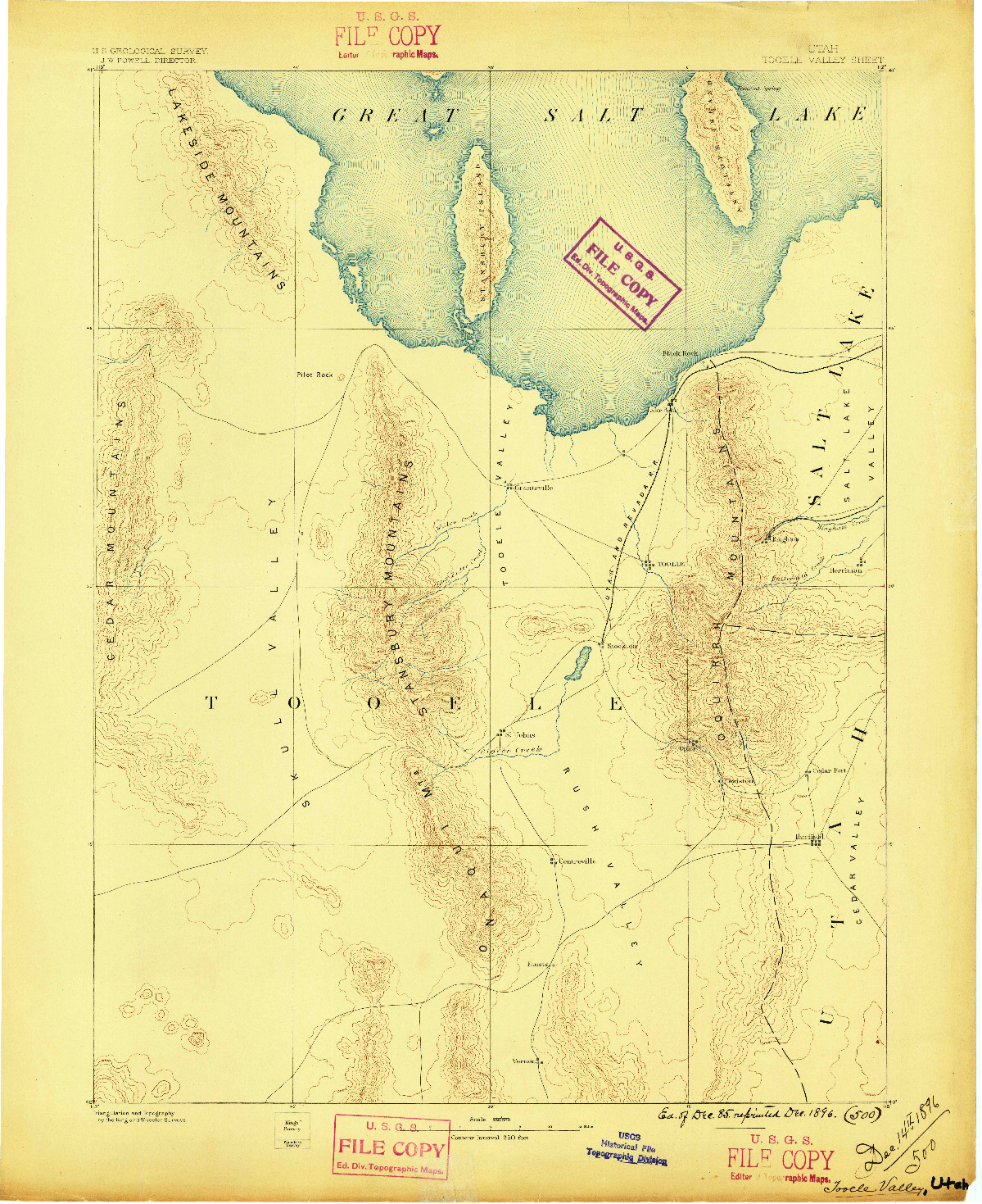 USGS 1:250000-SCALE QUADRANGLE FOR TOOELE VALLEY, UT 1885