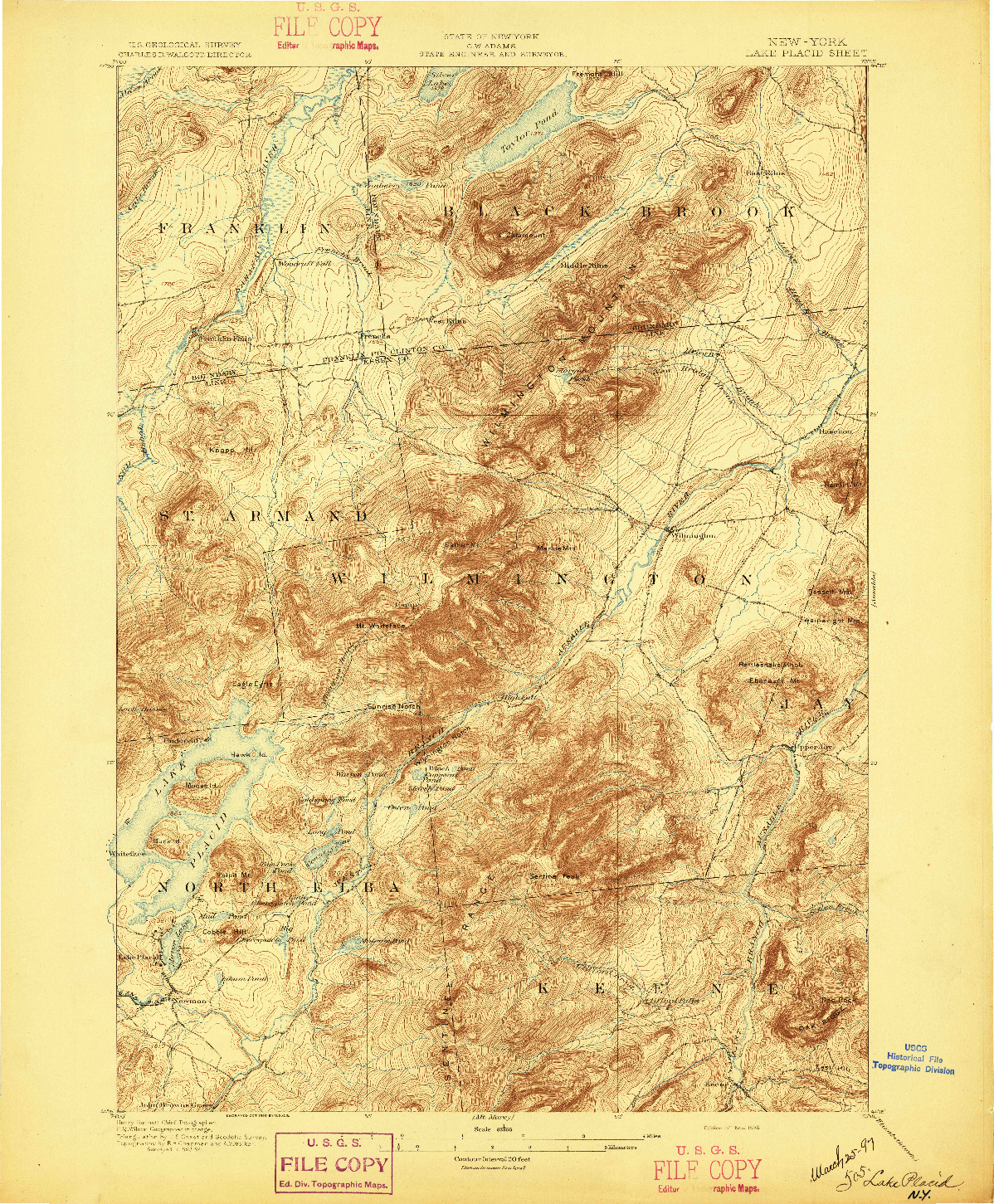 USGS 1:62500-SCALE QUADRANGLE FOR LAKE PLACID, NY 1896