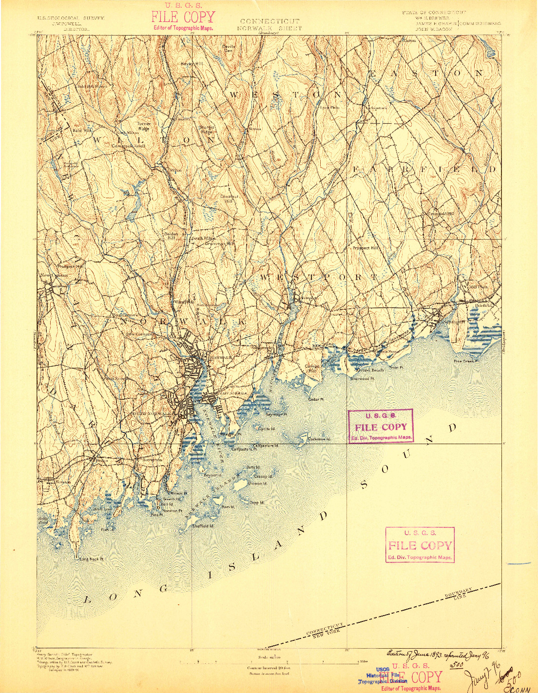 USGS 1:62500-SCALE QUADRANGLE FOR NORWALK, CT 1893