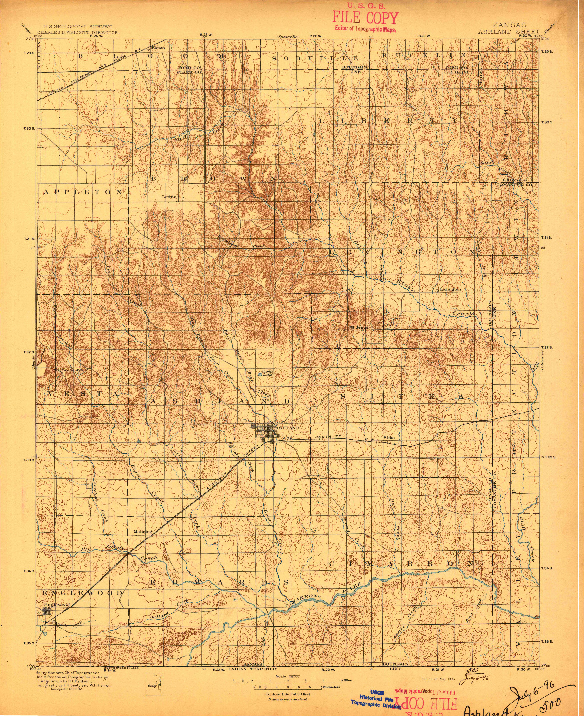 USGS 1:125000-SCALE QUADRANGLE FOR ASHLAND, KS 1896