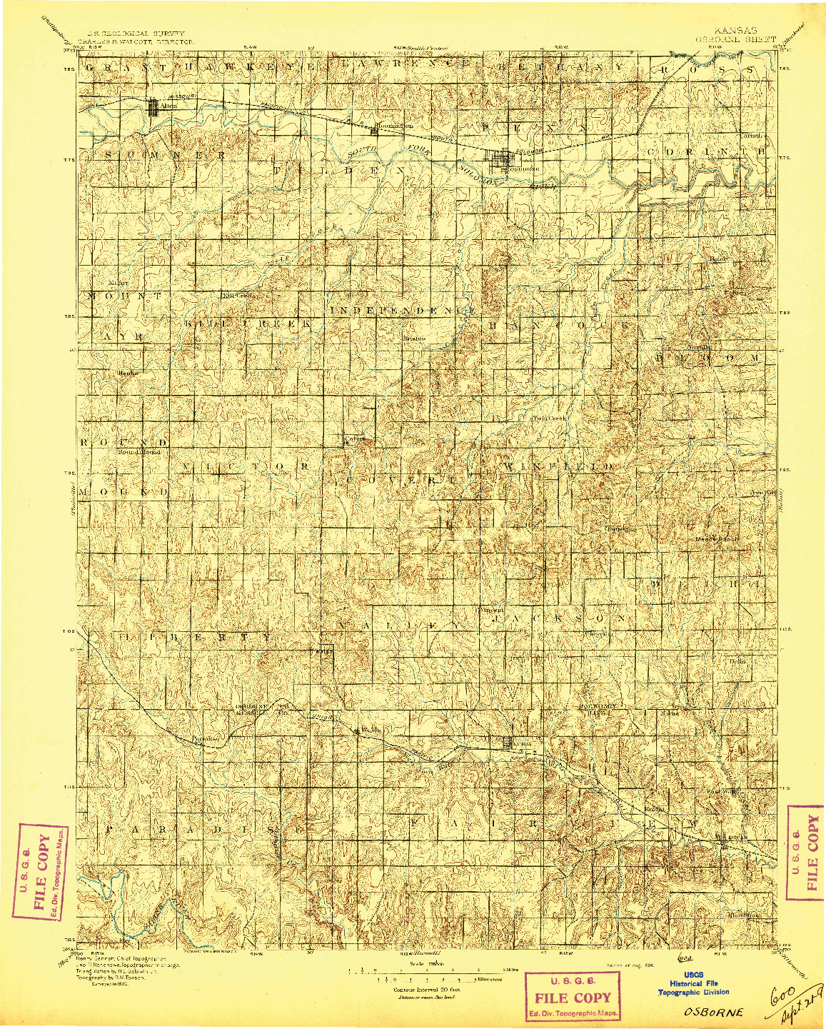 USGS 1:125000-SCALE QUADRANGLE FOR OSBORNE, KS 1896