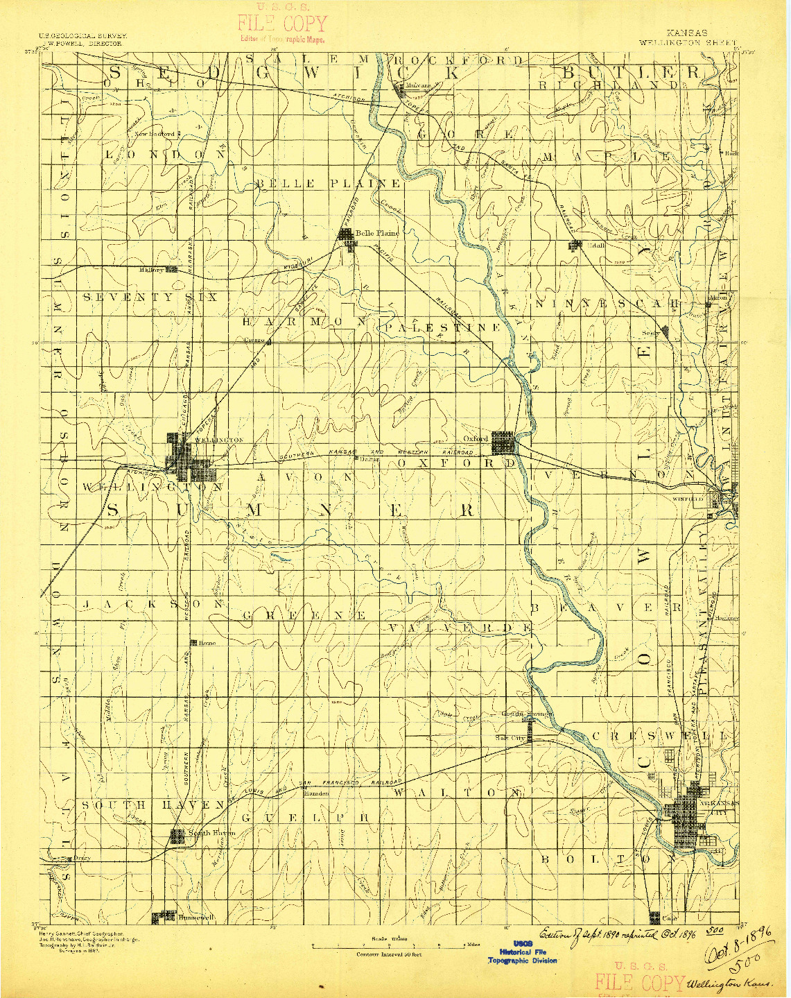 USGS 1:125000-SCALE QUADRANGLE FOR WELLINGTON, KS 1890