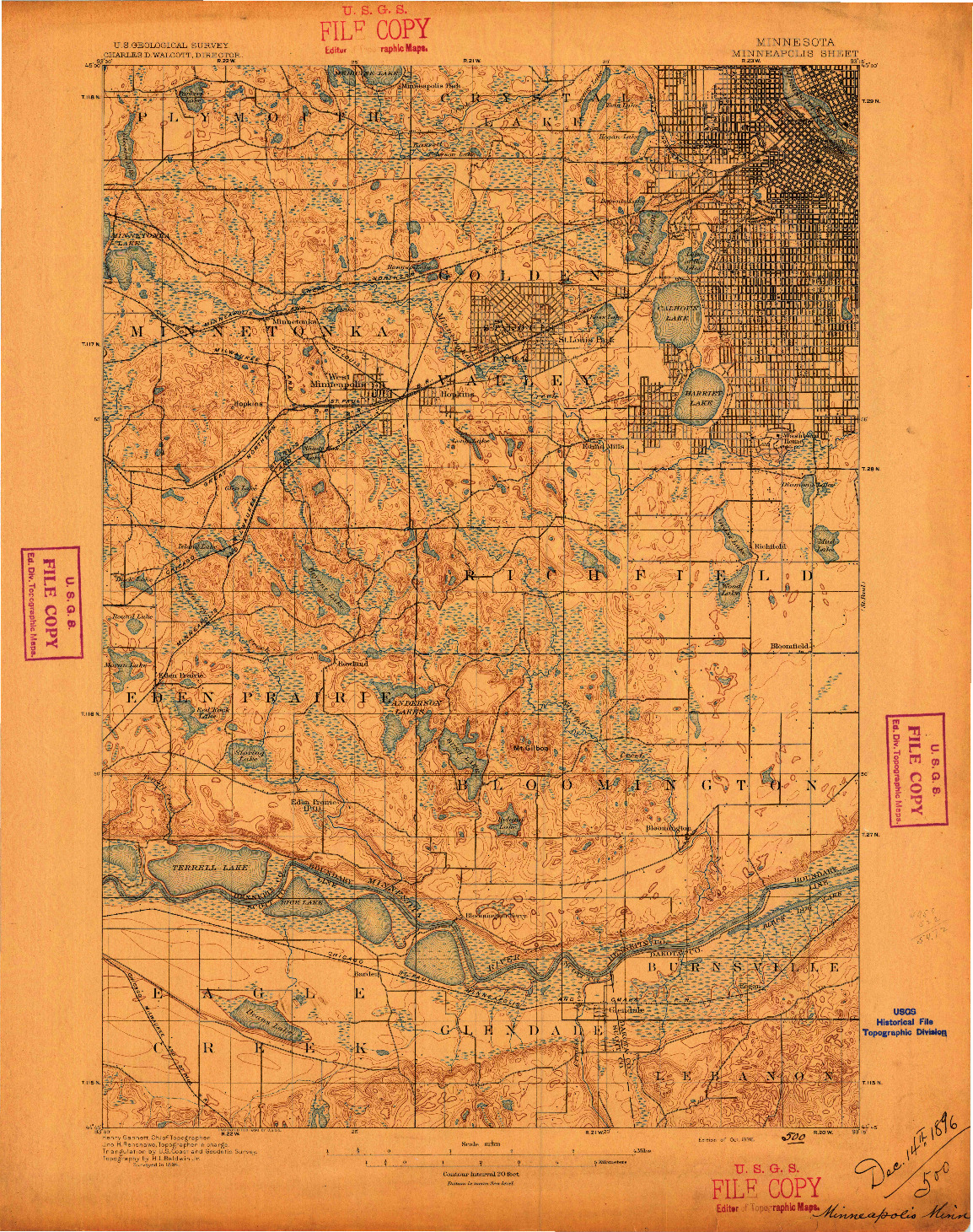 USGS 1:62500-SCALE QUADRANGLE FOR MINNEAPOLIS, MN 1896