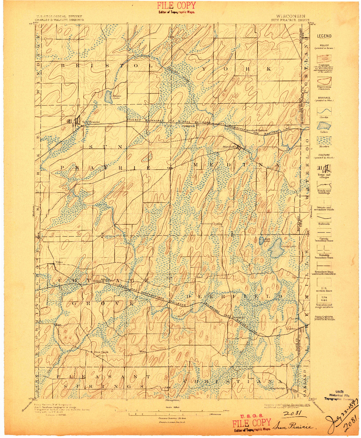 USGS 1:62500-SCALE QUADRANGLE FOR SUN PRAIRIE, WI 1896
