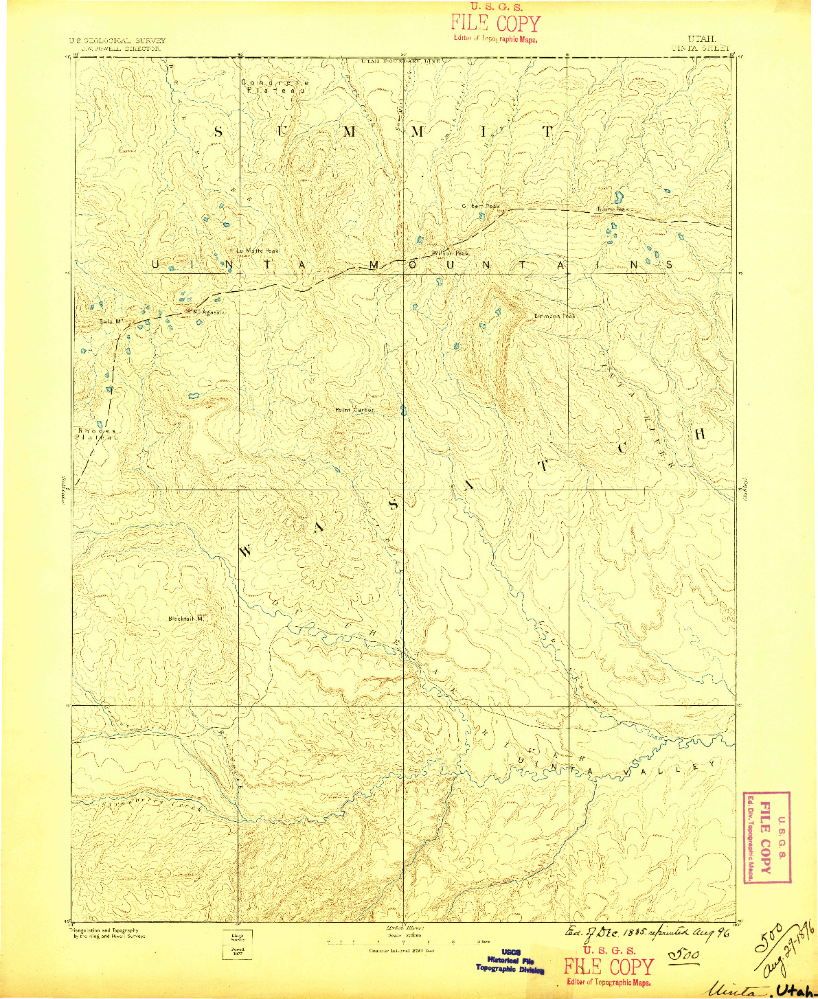 USGS 1:250000-SCALE QUADRANGLE FOR UINTA, UT 1885