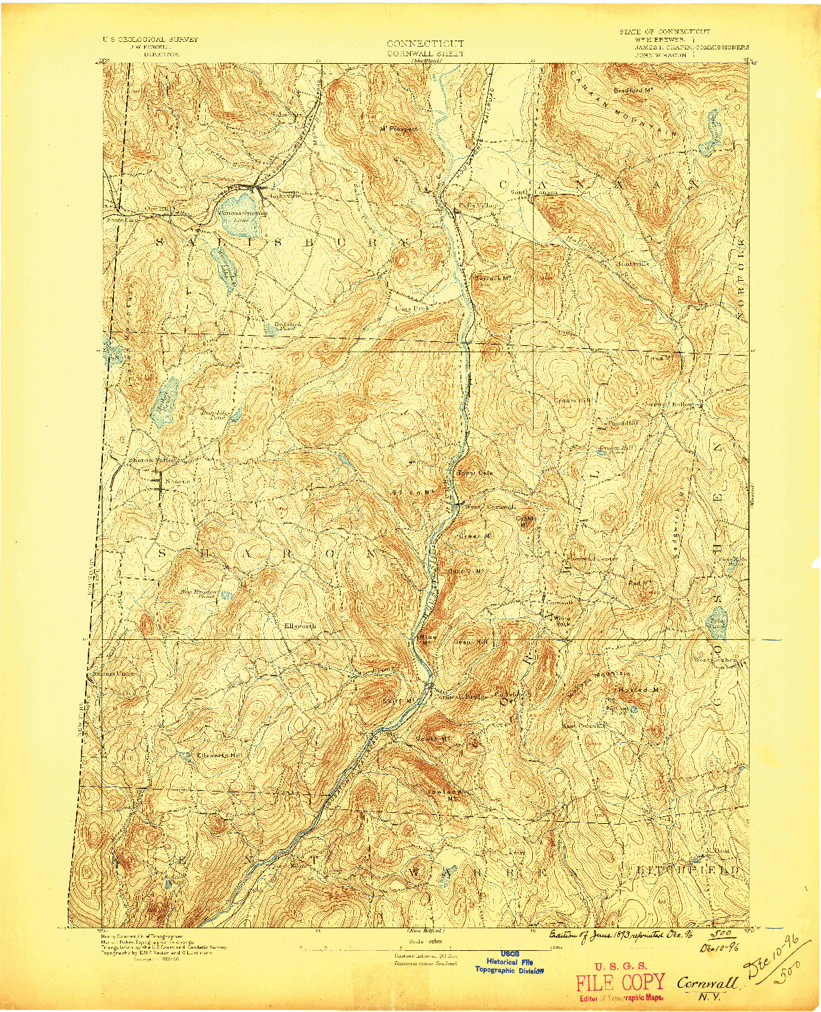 USGS 1:62500-SCALE QUADRANGLE FOR CORNWALL, CT 1893