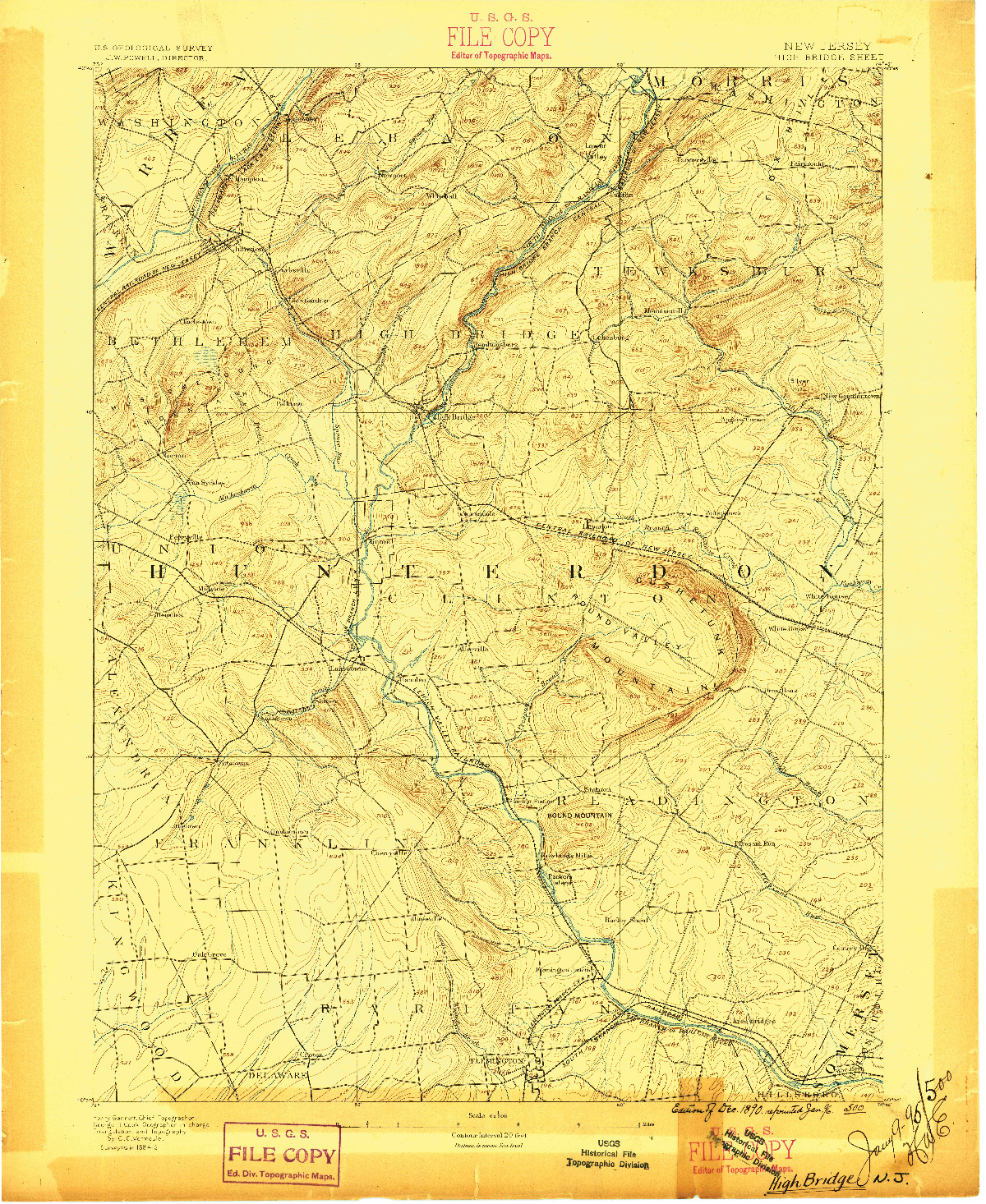 USGS 1:62500-SCALE QUADRANGLE FOR HIGH BRIDGE, NJ 1890