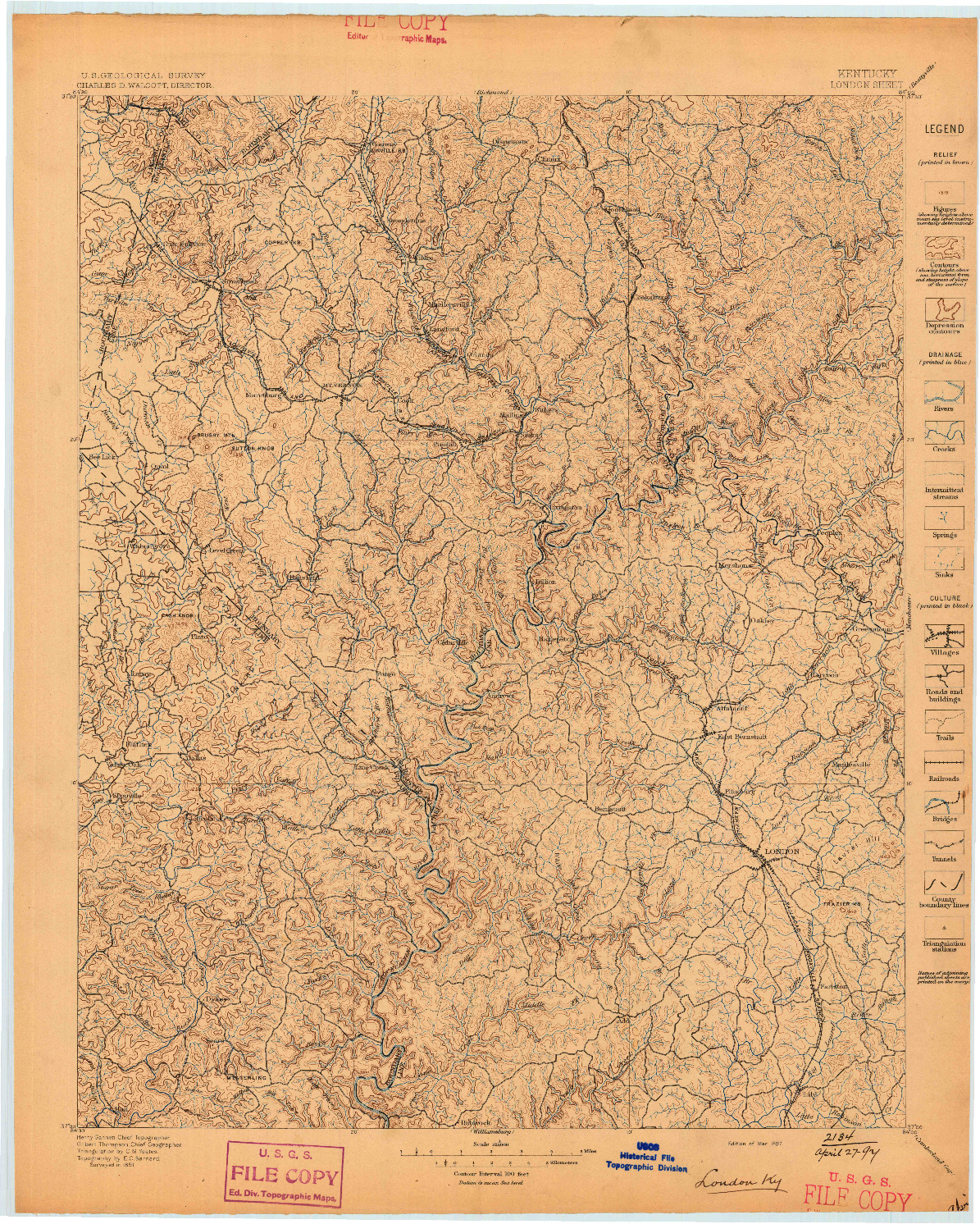 USGS 1:125000-SCALE QUADRANGLE FOR LONDON, KY 1897